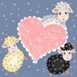 Holiday card with cute sheep and heart 