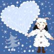 Holiday card,  girl dressed as a sheep with heart 