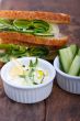 fresh vegetarian sandwich with garlic cheese dip salad