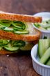 fresh vegetarian sandwich with garlic cheese dip salad