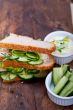 fresh vegetarian sandwich with garlic cheese dip salad