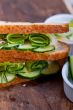 fresh vegetarian sandwich with garlic cheese dip salad