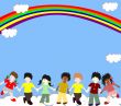 Children of different races are in the clouds 