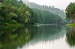 Nature landscape at morning of lakes and pine forests