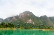 Beautiful high mountains and green lake