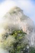 Lush high mountains covered by mist