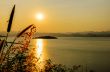 High angle view beautiful lake at sunset