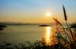 High angle view beautiful lake at sunset