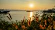High angle view beautiful lake at sunset