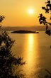 High angle view beautiful lake and island at sunset