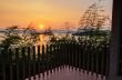 High angle view beautiful lake at sunset from resort