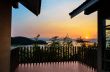 High angle view beautiful lake at sunset from resort