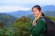 Tourist girl on the mountain