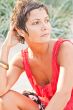 brunet woman in red