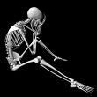 3d rendered blue skeleton of a sitting