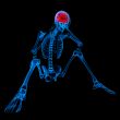 3d rendered blue skeleton of a sitting