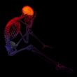 3d rendered blue skeleton of a sitting