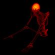 3d rendered red skeleton of a sitting