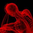 3d render red skeleton of a sitting