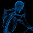 3d render blue skeleton of a sitting