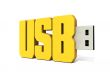 yellow usb flash memory made of word - usb