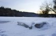 clear river ice in cold winter morning