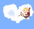 Playful funny cupid with arrows in the sky 
