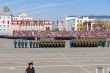 Russian soldiers march at the parade