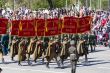 Russian soldiers march at the parade