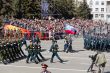 Russian soldiers march at the parade