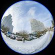 Winter city landscape of by fisheye view