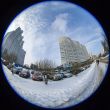 Winter city landscape of by fisheye view