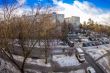Winter city landscape by fisheye view