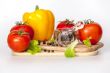 Sweet pepper of yellow color and ripe tomatoes
