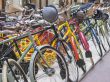 bicycles are exposed in a trading floor of GUM shop