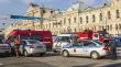 Moscow, Firefighters work at the city street