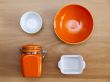Multi-colored ceramic kitchen ware, top view