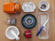 Multi-colored ceramic kitchen ware, top view