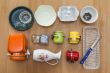 Multi-colored ceramic kitchen ware, top view