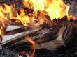Flame of burning paper sheet stack