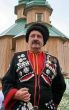 Ukrainian cossack general under wooden church