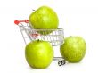 Large green apples in the cart for shopping