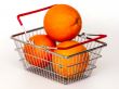 Bright large oranges in a basket for shopping