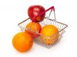 Bright large oranges in a basket for shopping