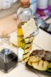 grilled zucchini courgette with cracker on a fork