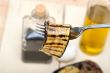 grilled eggplant oubergine on a fork