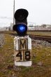Railway semaphore shows blue signal